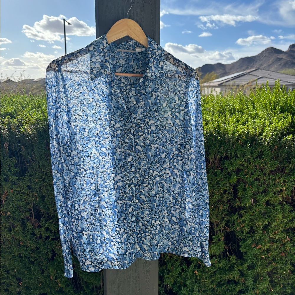 💖vintage Croft & Barrow Blue and White Patterned Blouse